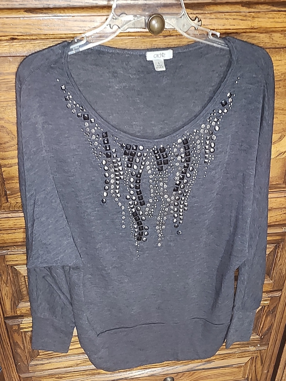 a.n.a Charcoal Gray Scoop Neck Studded Women's Sweatshirt